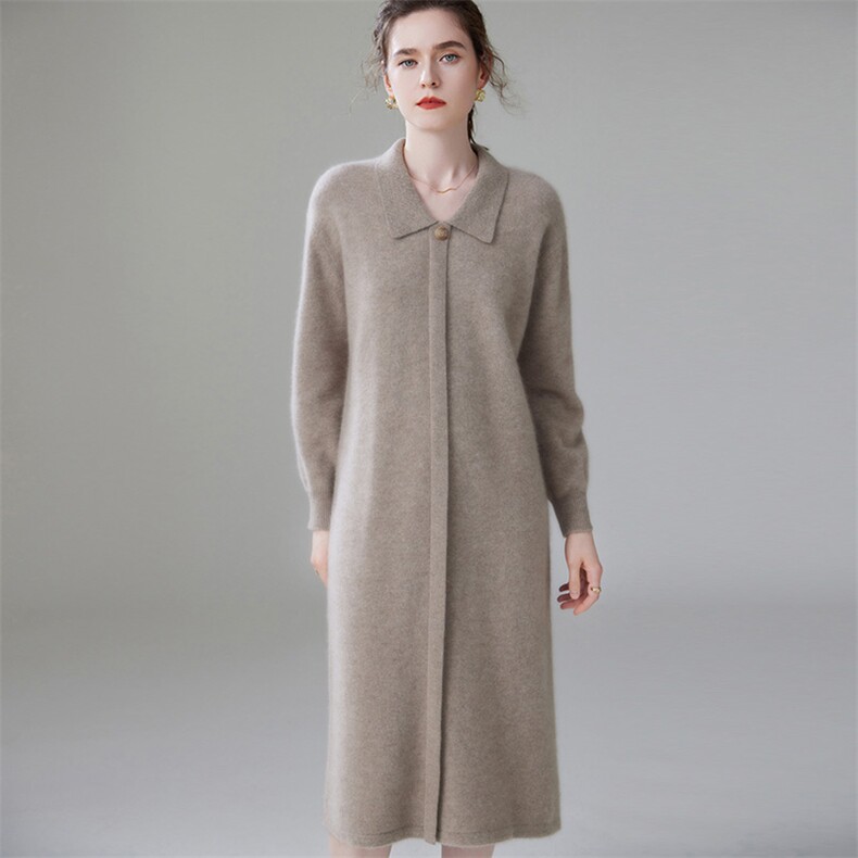 2025年秋季新款POLO领针织羊绒长裙时尚休闲通勤百搭，女装连衣裙，珍丝贝尔