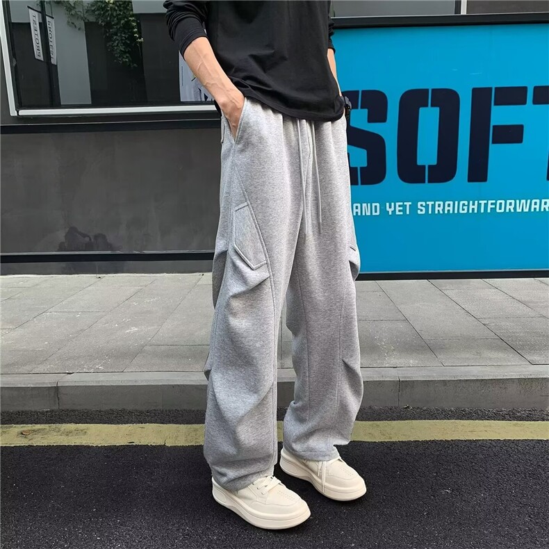 A20-P43美式褶皱口袋工装裤秋冬嘻哈直筒伞兵复古街舞男休闲,男装工装外套,电商B323A