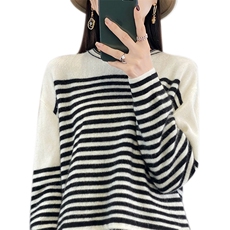 条纹套头新款秋冬季针织衫羊毛衫女2024年秋季，女装羊毛衫，琳尚羊绒
