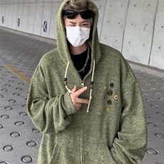 美式复古设计感针织连帽外套男女小众早春慵懒卫衣开衫潮牌MY2833，男装卫衣，星座601-1