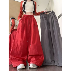 美式速干阔腿裤女2026秋季宽松休闲裤垂感红色运动裤K6646-P49，女装休闲裤，星座412-3