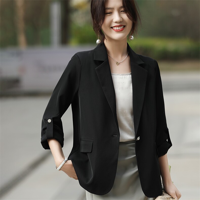 重磅醋酸缎面白色小西装外套春夏款垂坠感一粒扣女长袖防晒小西服,女装西装,朝贺羊绒
