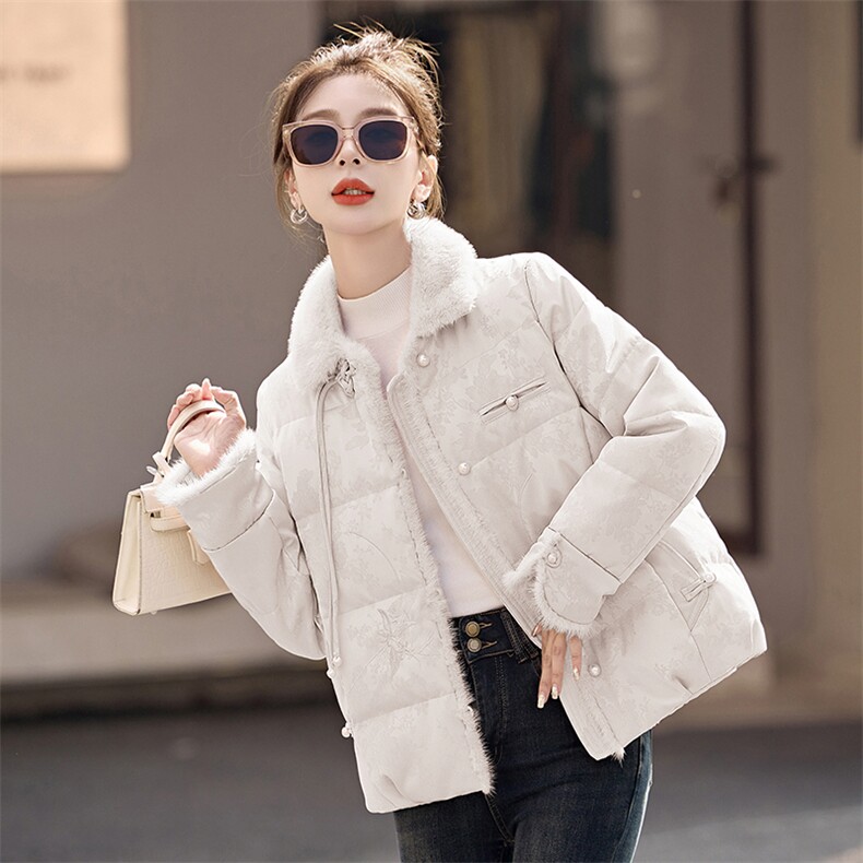 新中式国风羽绒服女2024冬季新款超好看洋气独特别致短款粉色外套,女装羽绒服,伊仟回