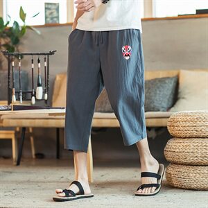 2021夏季棉麻七分裤男复古宽松大码刺绣休闲裤QT6005-DK96-P40图片