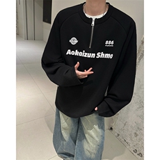 405A高街美式领口印花字母长袖T恤CT2470-P45控68，男装T恤，星座405A