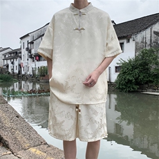量大优供视频新风龙凤提花冰丝短袖短裤套装男TZ2406-特P60，男装休闲套装，电商A028