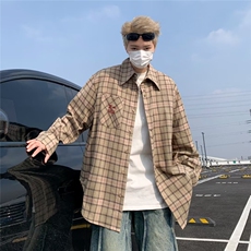 格子长袖衬衫男2024春季新款美式oversize宽松衬衣WC6001-P45，男装衬衫，星座1109-3