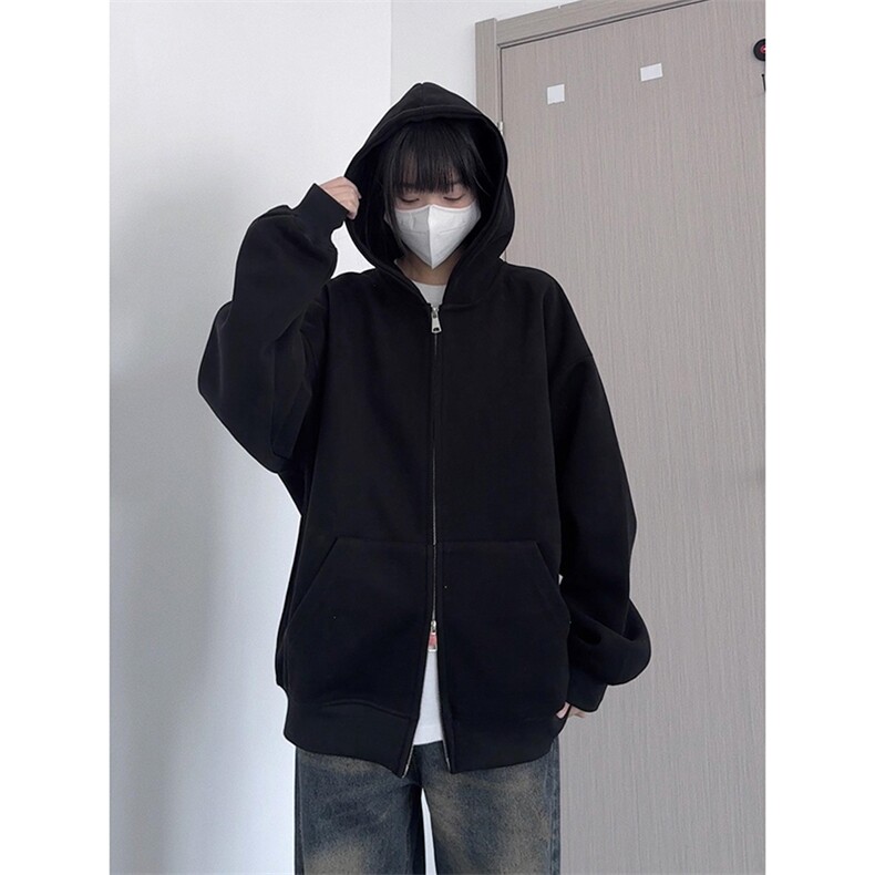 抖音得物品质二开26春装男女美式高街结构双拉链开衫卫衣外套图片