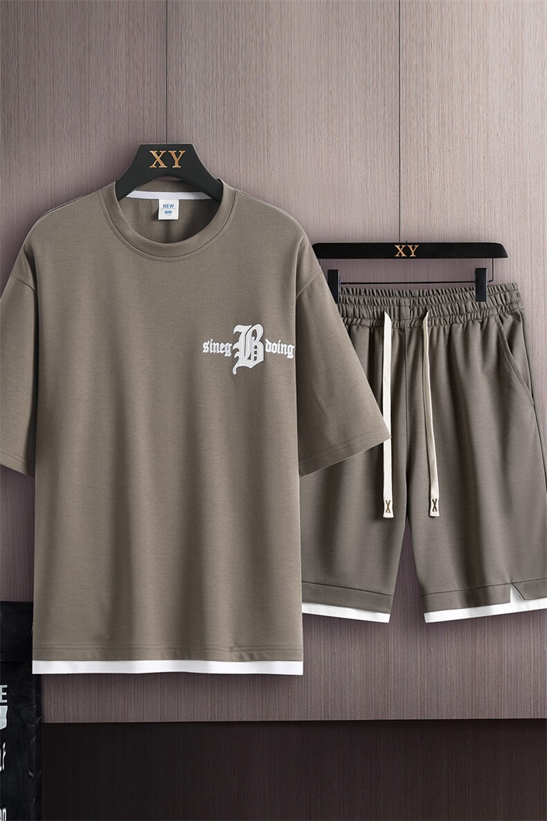 夏季运动套装木板挂拍休闲百搭时尚短套装CK2410+TC3149-P51控89,男装休闲套装,星座717