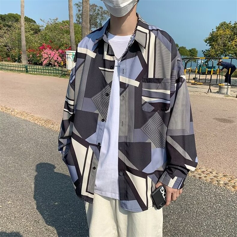 长袖衬衫男港风日系韩版潮流帅气衬衣C2223P28图片