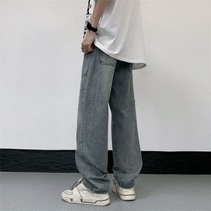 复古高街水洗牛仔男女裤2023新款潮牌宽松直筒百搭长裤N01460-P45图片