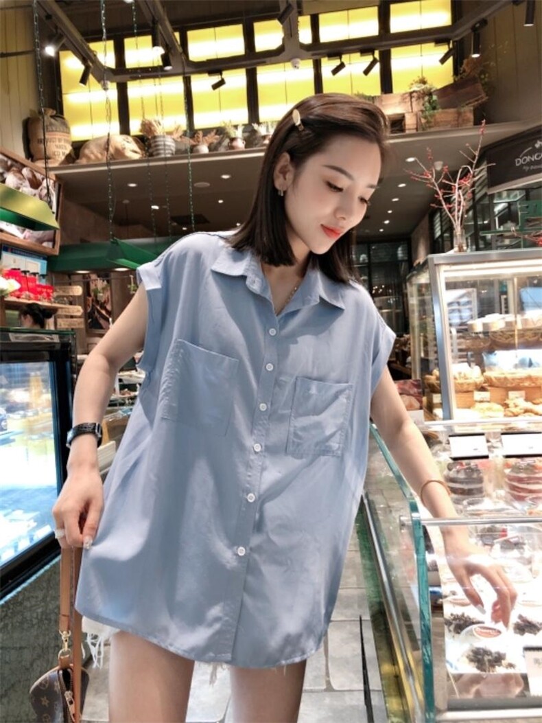 雪纺无袖衬衣，女装，一杭