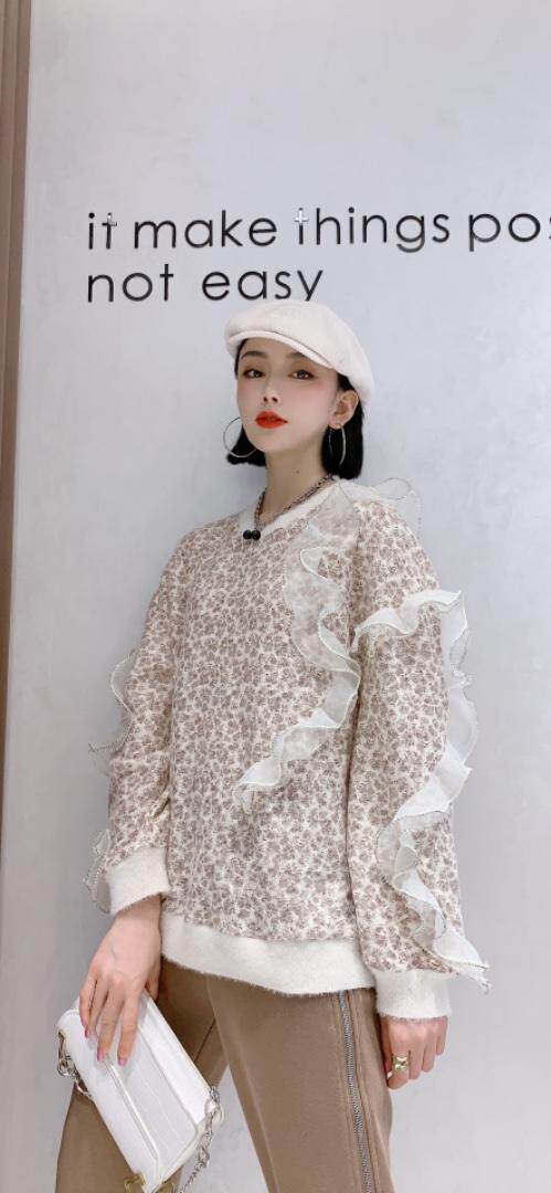 毛衣拼接蕾丝重工艺外穿套头，女装针织衫/毛衣，菲莎比娅