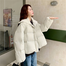 针织领白色羽绒服女冬2025年超火好看高级小众加厚短款面包服外套，女装羽绒服，2B109