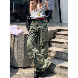 设计感工装牛仔裤女宽松显瘦铆钉高腰辣妹直筒阔腿裤 NA97图片