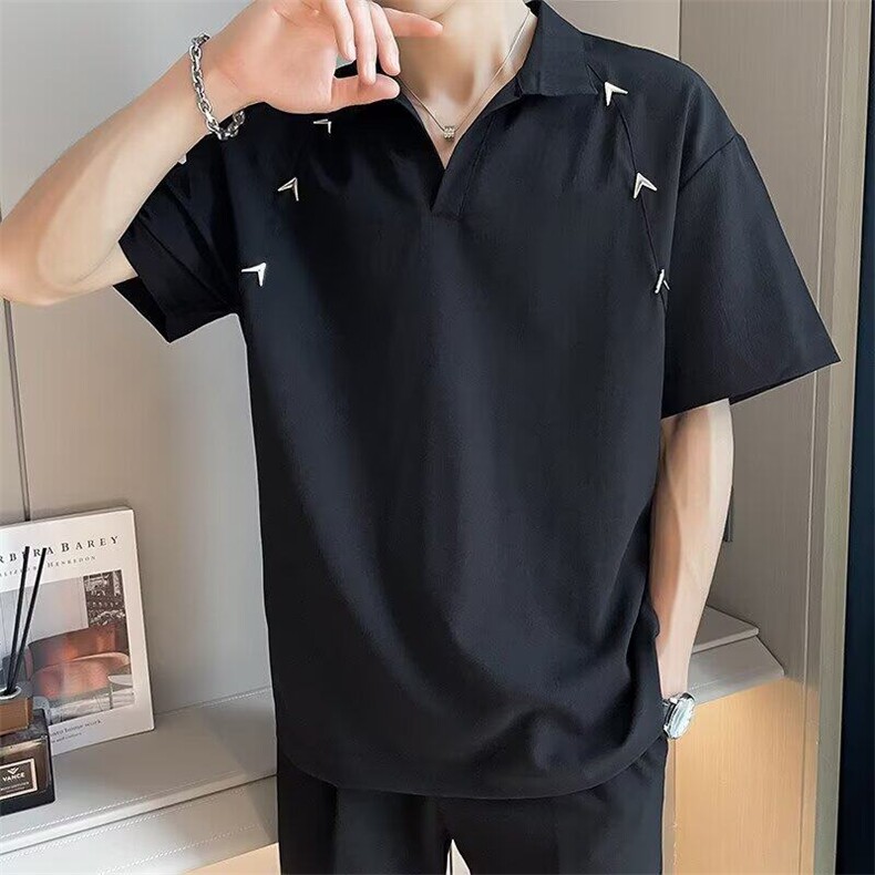 痞帅炸街短袖衬衫男装潮流polo五分袖2025新款设计感潮牌半袖衣服,男装衬衫,星座506A