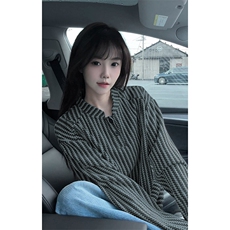 美式高街千鸟格子长袖T恤男女亨利V领英伦雅痞休闲宽松长袖打底衫，男装T恤，电商A443