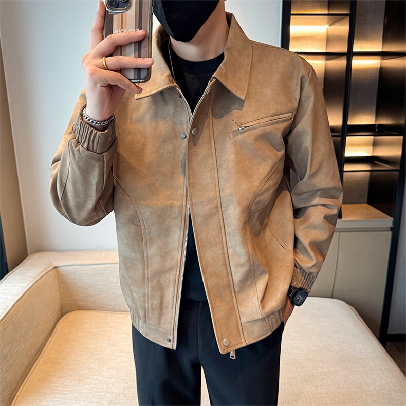 潮流皮衣外套男春秋季复古百搭拉链宽松机车服pu皮夹克潮JK2590图片
