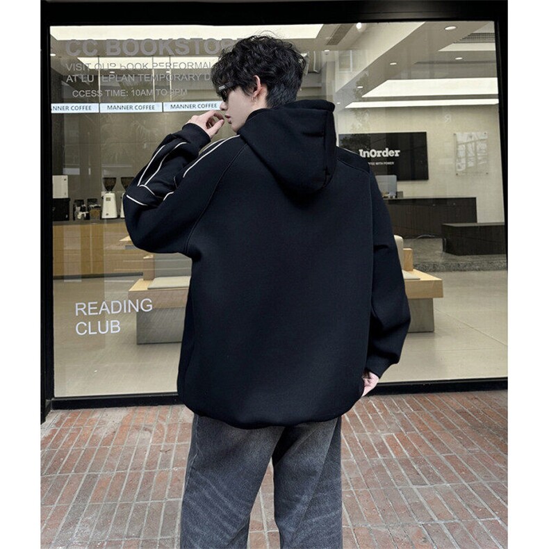 抖音得物二开高品质25春装重磅全棉缉明线撞色连帽卫衣外套CM39,男装卫衣,电商A486