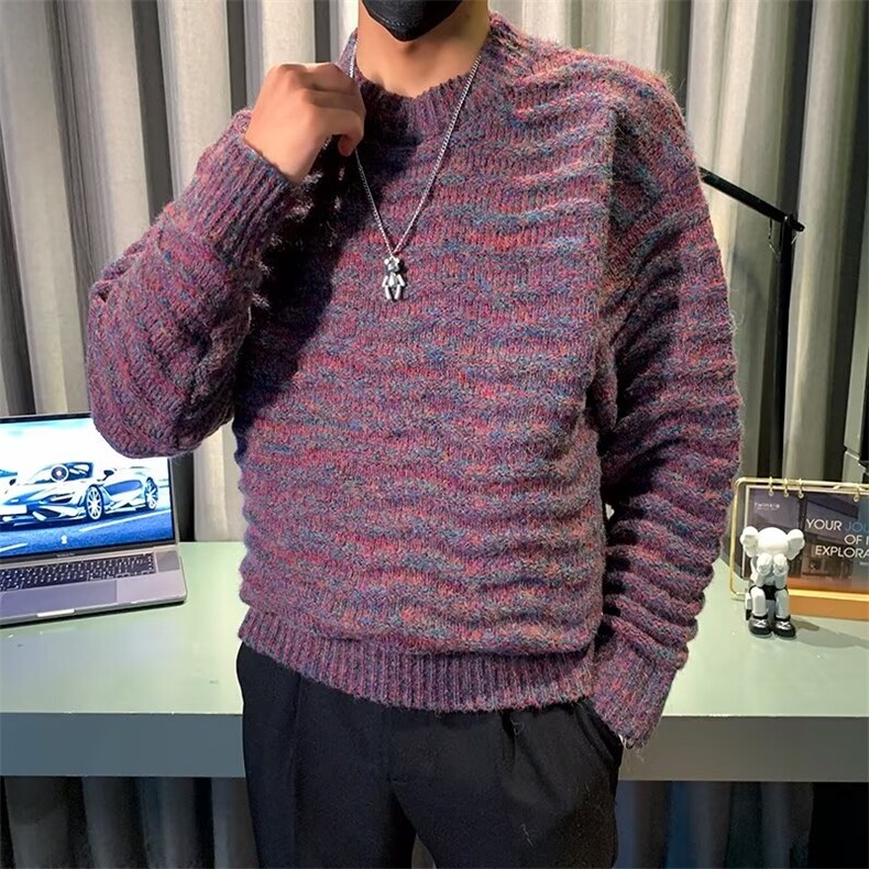 秋冬圆领混色复古时尚三针马海毛衣修身针织衫M3473,男装针织衫/毛衣,星座1116A-2（原606A-1）