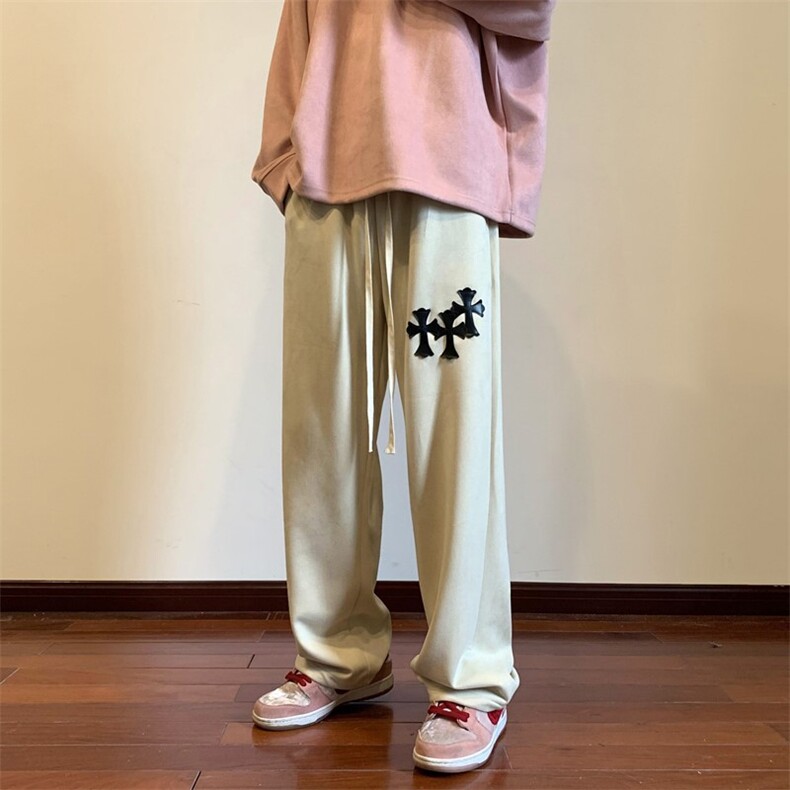 秋季新款高街麂皮绒十字架贴标休闲裤M~5XL XZ604-KP85-P55控68图片