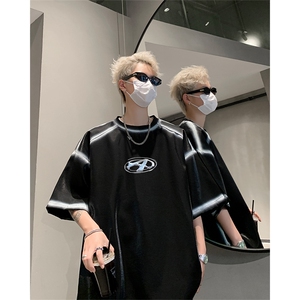 男装丝光棉喷漆短袖T恤2025夏印花五分袖体恤XZ514-2-2024108-P63图片