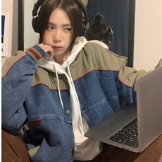 今年流行牛仔外套男女美秋季新款拼接百搭独特棒球服JK8527，男装工装外套，星座516A