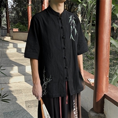 棉麻新中式刺绣复古盘扣五分袖短裤立领衬衫情侣MT2308-P65，男装牛仔裤，电商A021
