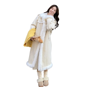 皮毛一体羊羔毛毛呢外套女中长款棉服长款 2C133-963-P235-K338图片