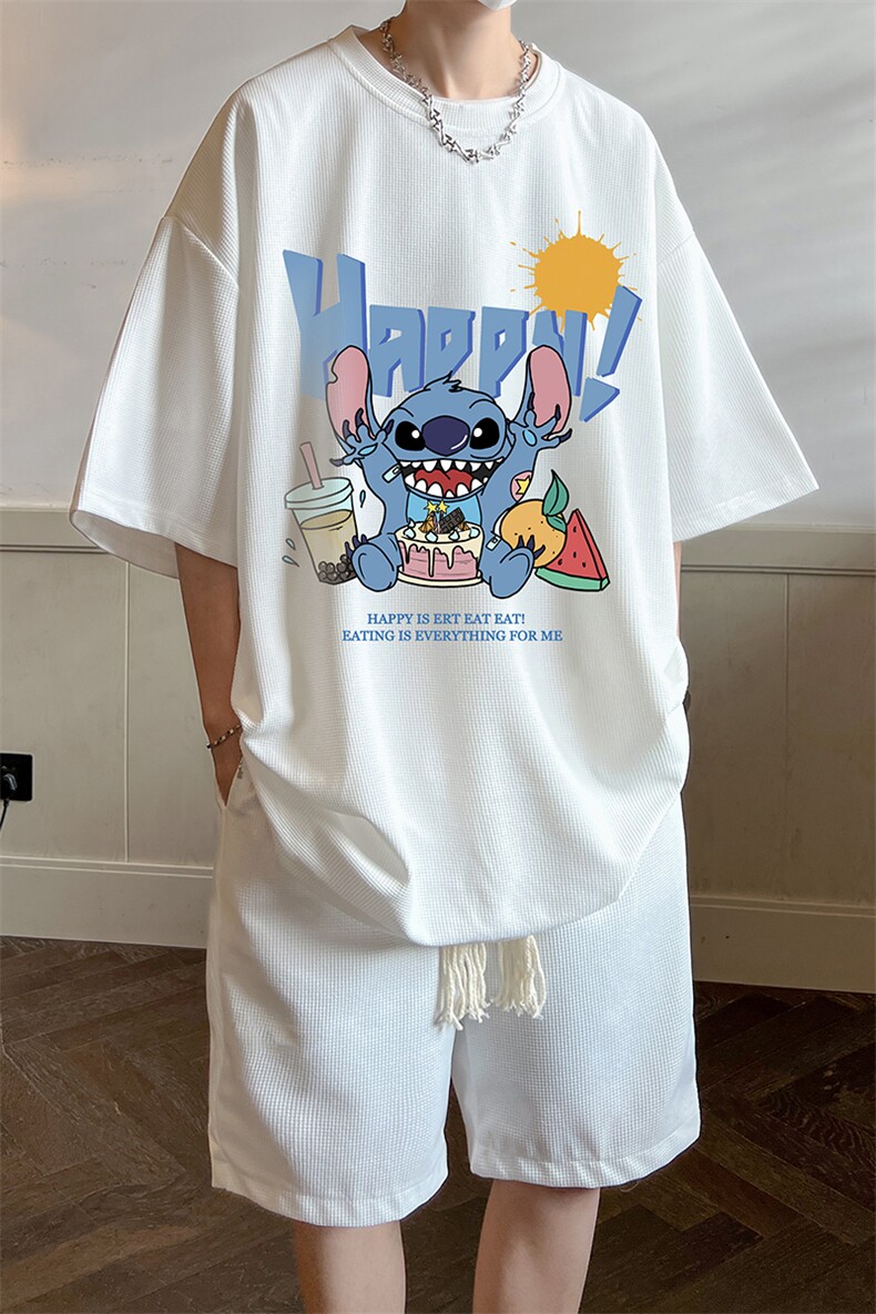 华夫格套装运动短袖t恤套装休闲两件套一套HZ84077-P44,男装T恤,电商A040