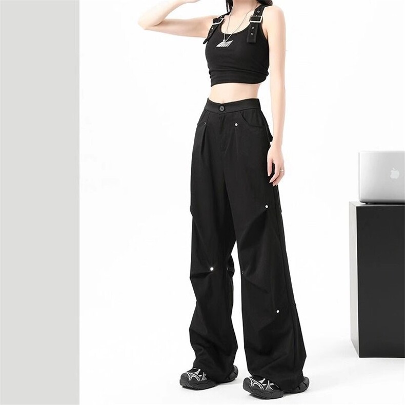 AK2427-P50美式高腰工装裤女韩版复古直筒休闲阔腿裤速干休闲，女装休闲裤，星座617A-2