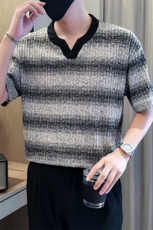 夏打底衫纯色针织条纹圆领T恤短袖社会小伙A236-82567-特P40，男装T恤，电商A236