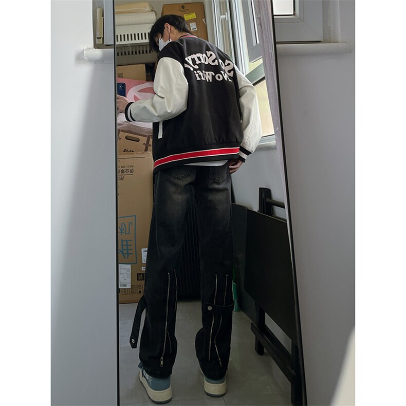 B221美式ins高街小众拉链直筒牛仔裤LK23028-P60控78,男装牛仔裤,电商B221