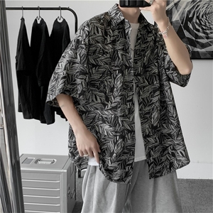复古花衬衫男生短袖夏港风日系五分袖衬衣上衣痞帅寸衫 W821-P28图片