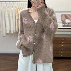 2025年秋季时尚百搭通勤简约休闲提花开衫，女装羊绒衫，仟禧羊绒