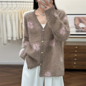 2025年秋季时尚百搭通勤简约休闲提花开衫，女装羊绒衫，仟禧羊绒