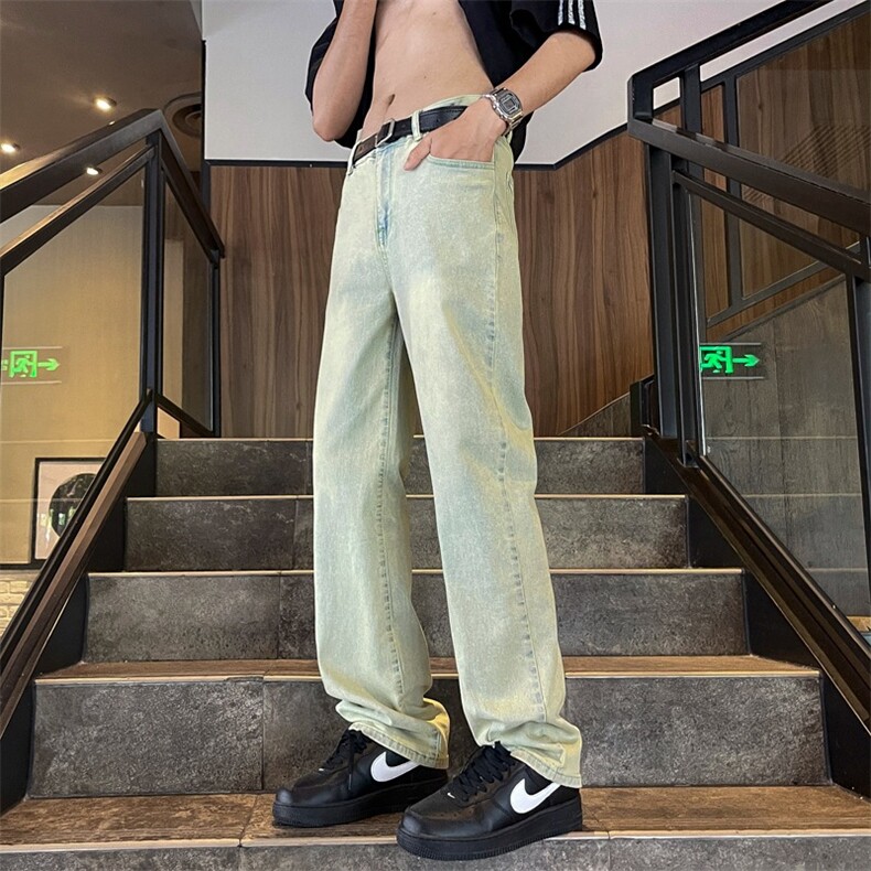 牛仔裤男vibe风泛黄泥染宽松直筒牛仔潮显瘦休闲学生裤NK440,男装牛仔裤,星座1116A-1（原606A）