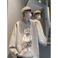 抖音得物高品质日系猫咪麂皮绒宽松圆领卫衣wyjp4048-特p35控69，男装卫衣，星座605(原A050)