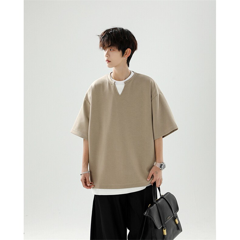 8XL-M特大码短袖男假两件五分袖高品质空气层宽松上衣DX321P35,男装T恤,电商D206-1