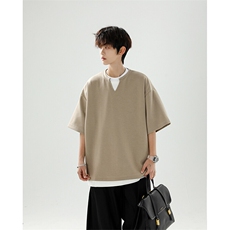 8XL-M特大码短袖男假两件五分袖高品质空气层宽松上衣DX321P35，男装T恤，电商D206-1