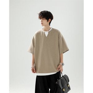 8XL-M 特大码短袖男假两件五分袖高品质空气层宽松上衣DX321P35图片