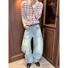 现货~老钱风红白格纹复古针织衫polo领cleanfit长袖MY2591批68，男装Polo衫，星座1411A-6