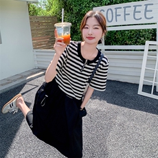 新款现货主推条纹拼接大口袋连衣裙9831-P125-K178，女装连衣裙，2C129