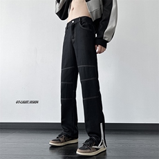 美式ins高街牛仔裤小众百搭明线拼接拉链开叉牛仔裤K2308-P65控88，男装牛仔裤，电商A062