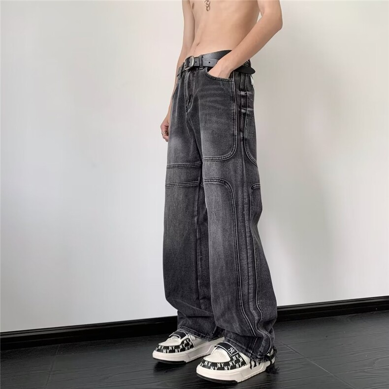 做旧牛仔裤美式vibe高街男裤子秋冬季潮流痞帅宽松阔腿裤8196-p50,男装牛仔裤,星座1008-1