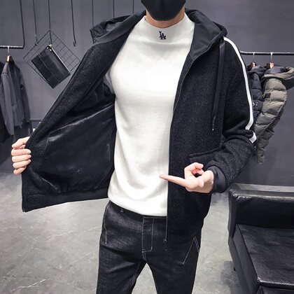 加绒加厚连帽蜈蚣纱修身韩版夹克外套男 C301-JK70-P118图片
