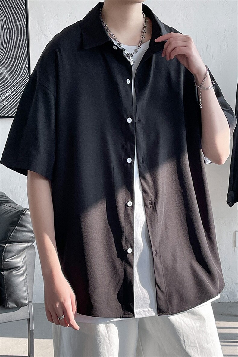 2023夏款潮流ins痞帅大码宽松男垂感冰丝轻薄短袖衬衫C22621-P35,男装衬衫,电商A001