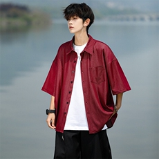 8XL-M冰丝牛仔短袖衬衫男款夏季薄款宽松慵懒衬衣外套DC28006P60，男装T恤，电商B312
