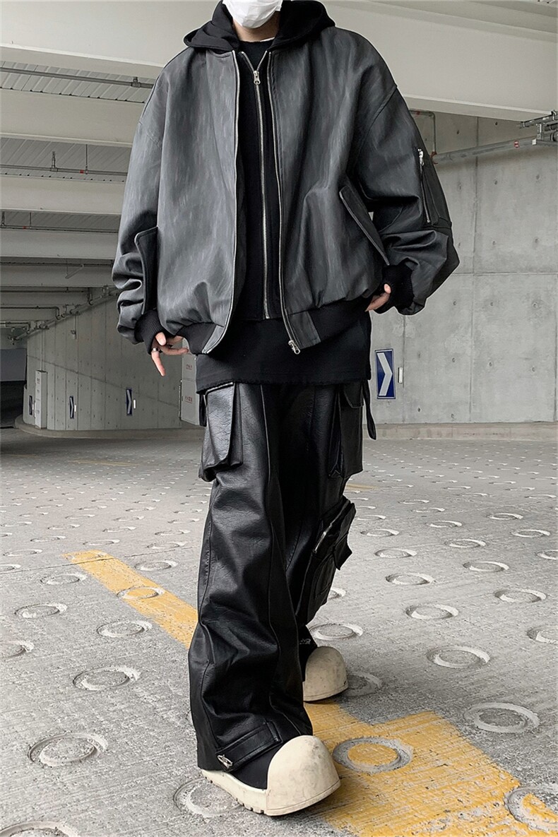 美式复古棒球服男女秋冬季宽松休闲短款连帽pu皮纹理夹克情侣外套,男装夹克,星座505-2（原电商A260-1)