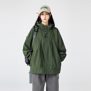冲锋衣男女秋季中性潮流连帽刺绣外套学院风青年A266-JK8011-P45图片